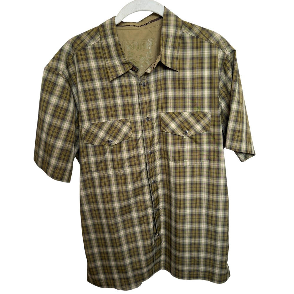 Kuhl Plaid Button‎ Up Shirt Short Sleeve Outdoor Casual Olive Green Medium